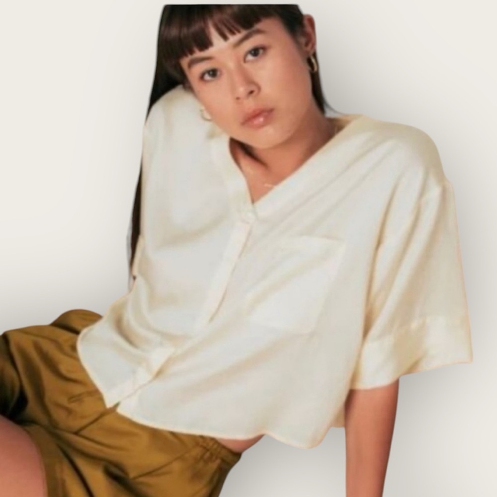 NWT | Ettitude | Signature Sateen Cropped Button-Up Top | Vanilla | Various Sz